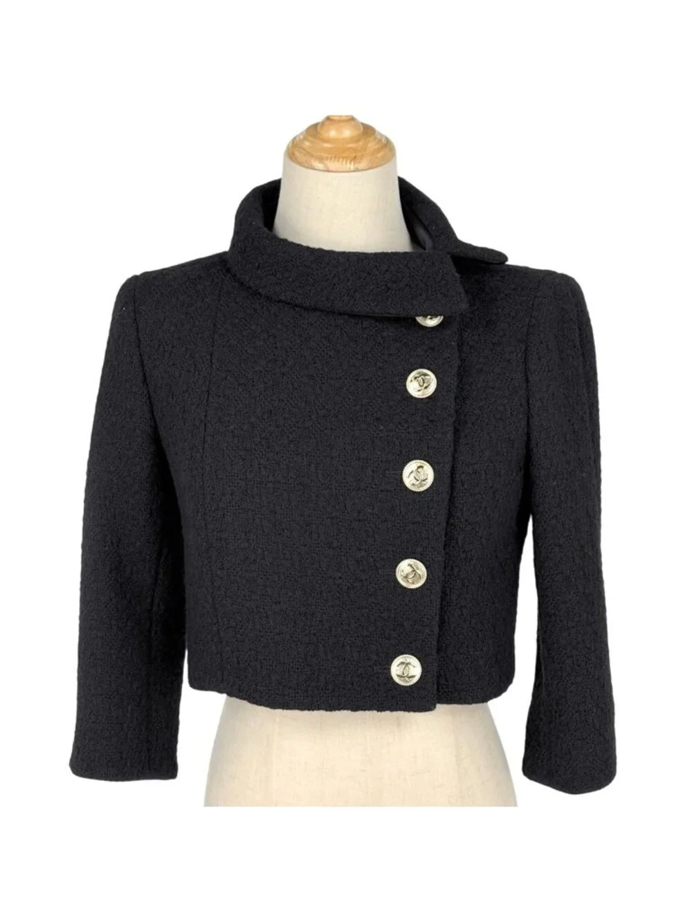 Chanel Tweed Jacket Short Length Wool Black